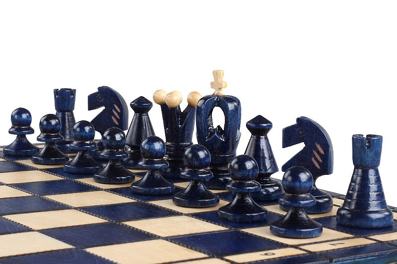 Jeu d'Echecs ROYAL Bleu en bois de charme, de taille moyenne (34 x 34cm) - Ensemble Complet - 38d274caae2b2bb9671080b08c34ca82