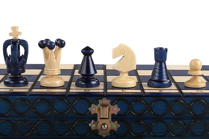 Jeu d'Echecs ROYAL Bleu en bois de charme, de taille moyenne (34 x 34cm) - Ensemble Complet - b00dacff938d20d1de09aa4439bd973a
