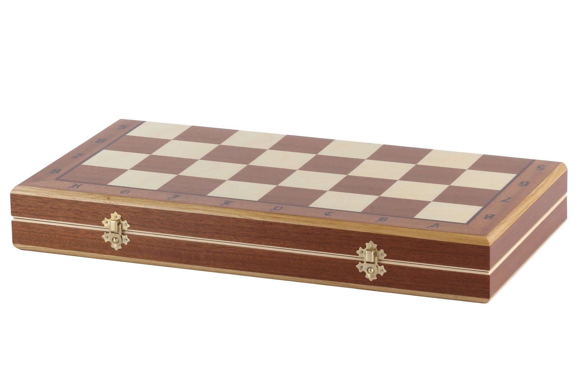 Jeu d'échecs ORAWA sculpté en bois avec l'échiquier en marqueterie de bois d'acajou et sycomore (49 x 49cm) - 3bbf8870665497549f7ffc3c90fa8e1c