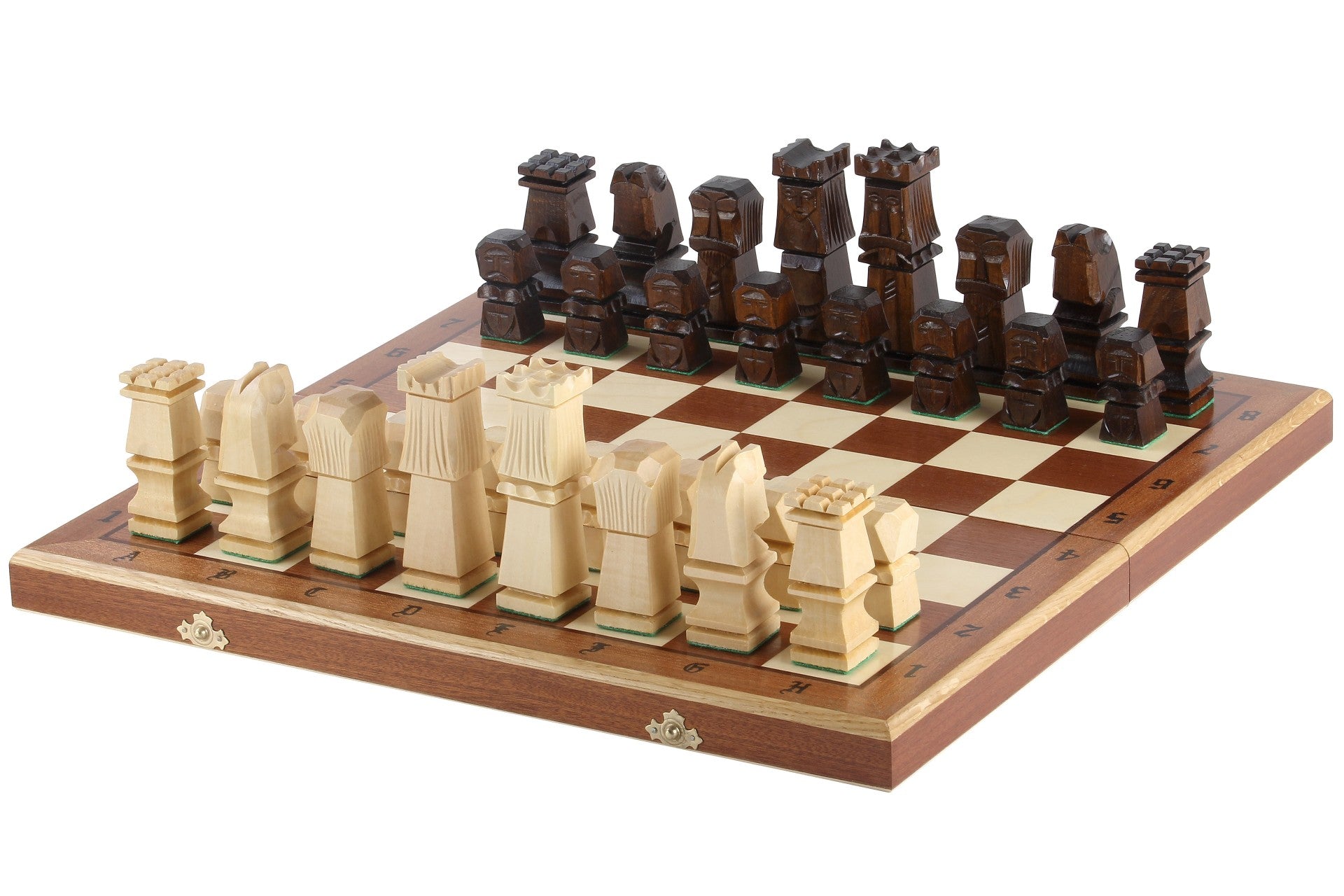 Jeu d'échecs ORAWA sculpté en bois avec l'échiquier en marqueterie de bois d'acajou et sycomore (49 x 49cm) - db714f215e4300e2cab873a103fe928b