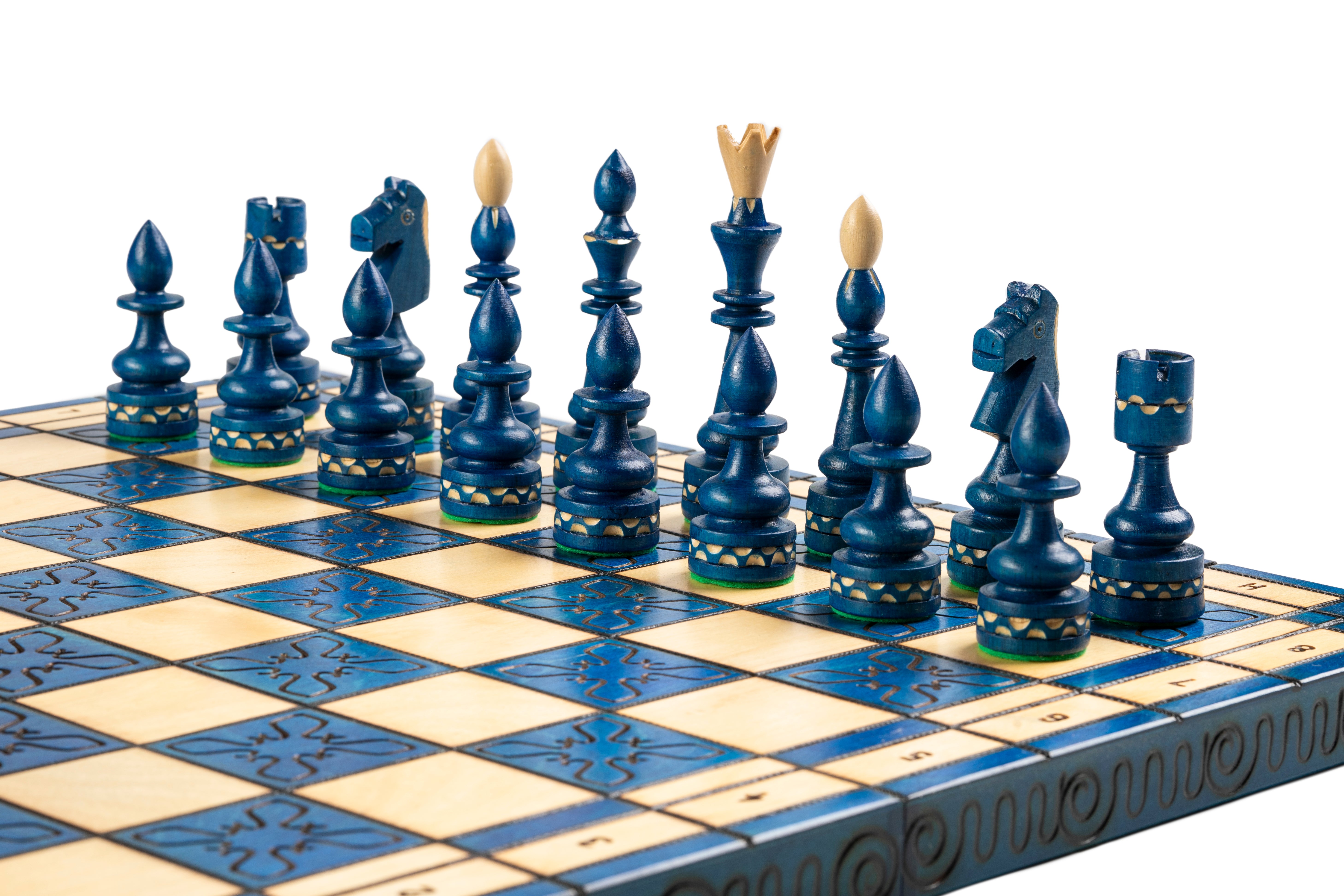 Jeu d'd'échecs INDIEN Blue en bois de charme, de grande taille  (54 x 54cm) - Ensemble Complet - 84da43099460075171a0d9bc4a6ee1e1