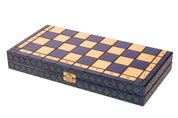 Jeu d'échecs PEARL Blue en bois de hêtre, de taille moyenne (36 x 36cm) - Ensemble Complet couleur bleue