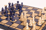 Jeu d'échecs PEARL Blue en bois de hêtre, de taille moyenne (36 x 36cm) - Ensemble Complet couleur bleue