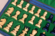 Jeu d'échecs PEARL Blue en bois de hêtre, de taille moyenne (36 x 36cm) - Ensemble Complet couleur bleue