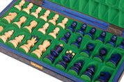 Jeu d'échecs PEARL Blue en bois de hêtre, de taille moyenne (36 x 36cm) - Ensemble Complet couleur bleue