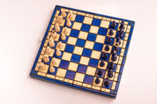 Jeu d'échecs PEARL Blue en bois de hêtre, de taille moyenne (36 x 36cm) - Ensemble Complet couleur bleue