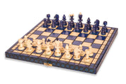 Jeu d'échecs PEARL Blue en bois de hêtre, de taille moyenne (36 x 36cm) - Ensemble Complet couleur bleue