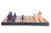 Jeu d'échecs PEARL Blue en bois de hêtre, de taille moyenne (36 x 36cm) - Ensemble Complet couleur bleue