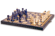 Jeu d'échecs PEARL Blue en bois de hêtre, de taille moyenne (36 x 36cm) - Ensemble Complet couleur bleue