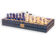 Jeu d'échecs PEARL Blue en bois de hêtre, de taille moyenne (36 x 36cm) - Ensemble Complet couleur bleue