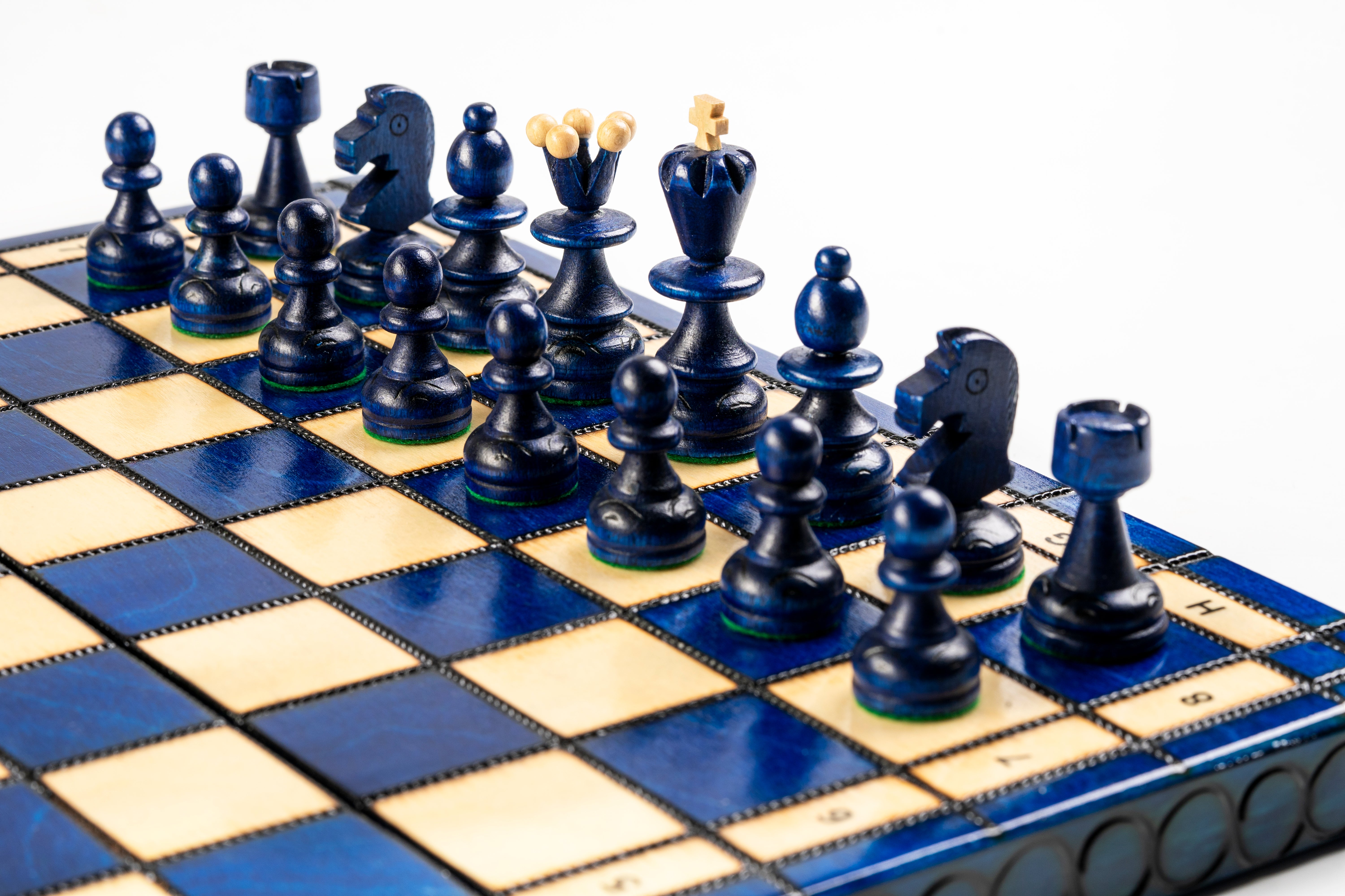 Jeu d'échecs PEARL Blue en bois de hêtre, de taille moyenne (36 x 36cm) - Ensemble Complet couleur bleue - ae873cd5b6623359cadeacdbb7639088