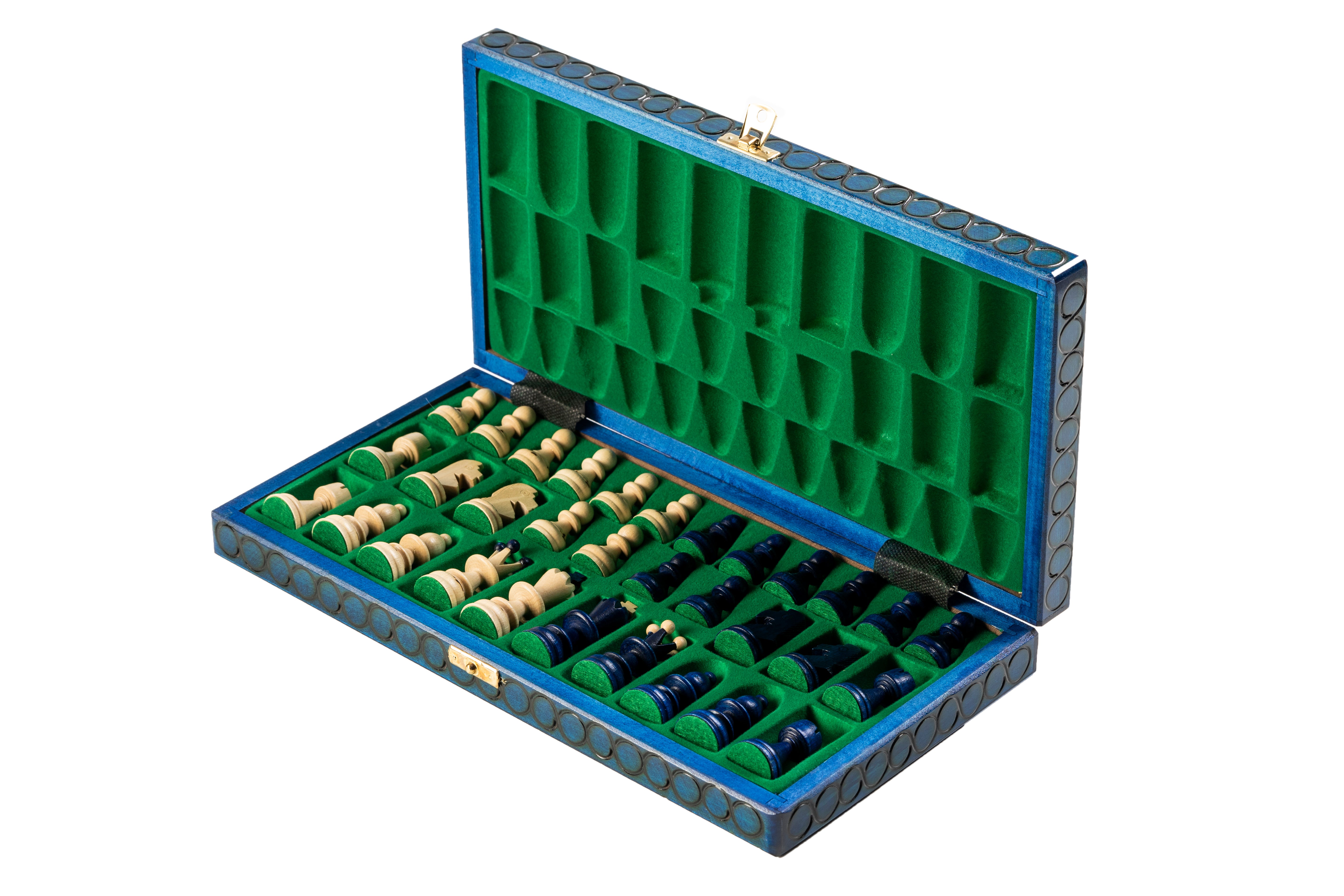 Jeu d'échecs PEARL Blue en bois de hêtre, de taille moyenne (36 x 36cm) - Ensemble Complet couleur bleue - 353200fbe7a57ca62461c7661e720196