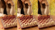 Jeu d'échecs PERLE Rouge (Cerise) en bois de hêtre, de taille moyenne (36 x 36cm) - Ensemble Complet couleur rouge