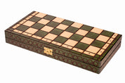 Jeu d'échecs PERLE Vert en bois de hêtre, de taille moyenne (36 x 36cm) - Ensemble Complet couleur verte