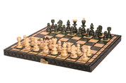Jeu d'échecs PERLE Vert en bois de hêtre, de taille moyenne (36 x 36cm) - Ensemble Complet couleur verte
