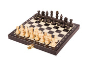 Jeu d'échecs MAGNETIQUE MINI Black en bois de charme, pliant, de petite taille (20 x 20cm) - Ensemble Complet