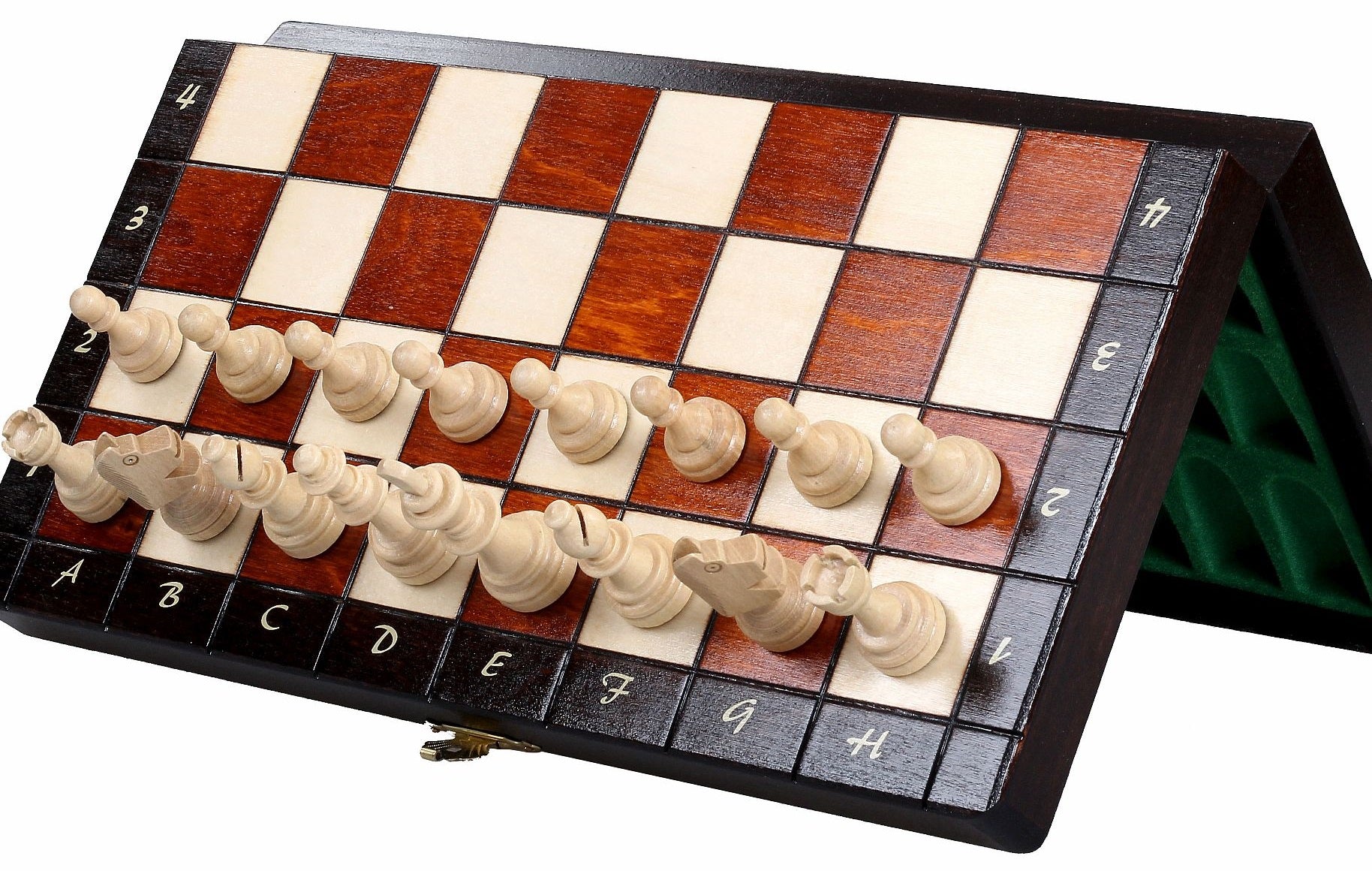 Jeu d'échecs MAGNETIQUE en bois de charme, pliant, de petite taille (28 x 28cm) - Ensemble Complet - 51f97005ab45476dad6846f38d194395