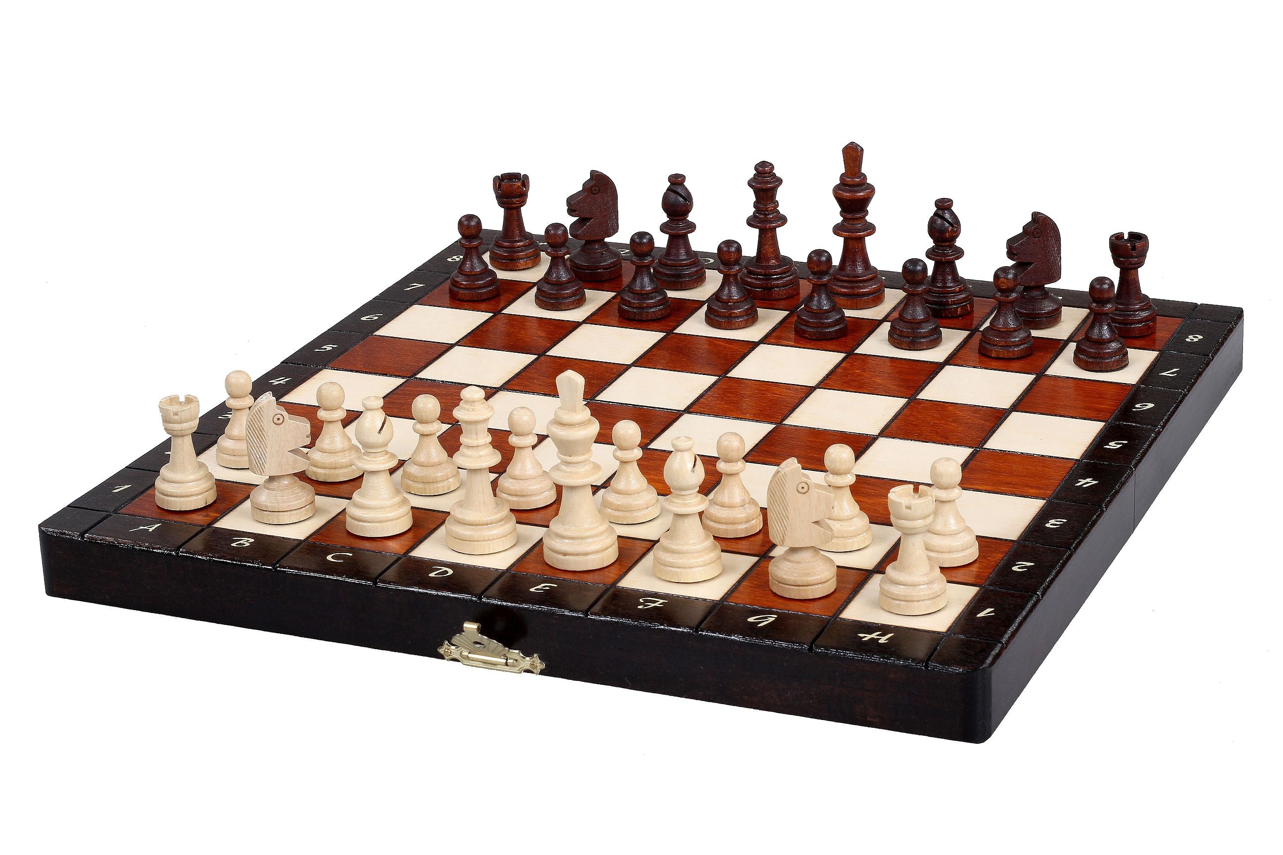 Jeu d'échecs MAGNETIQUE en bois de charme, pliant, de petite taille (28 x 28cm) - Ensemble Complet - 44fbc8fcbacbec6dc8a63875a7cf0513