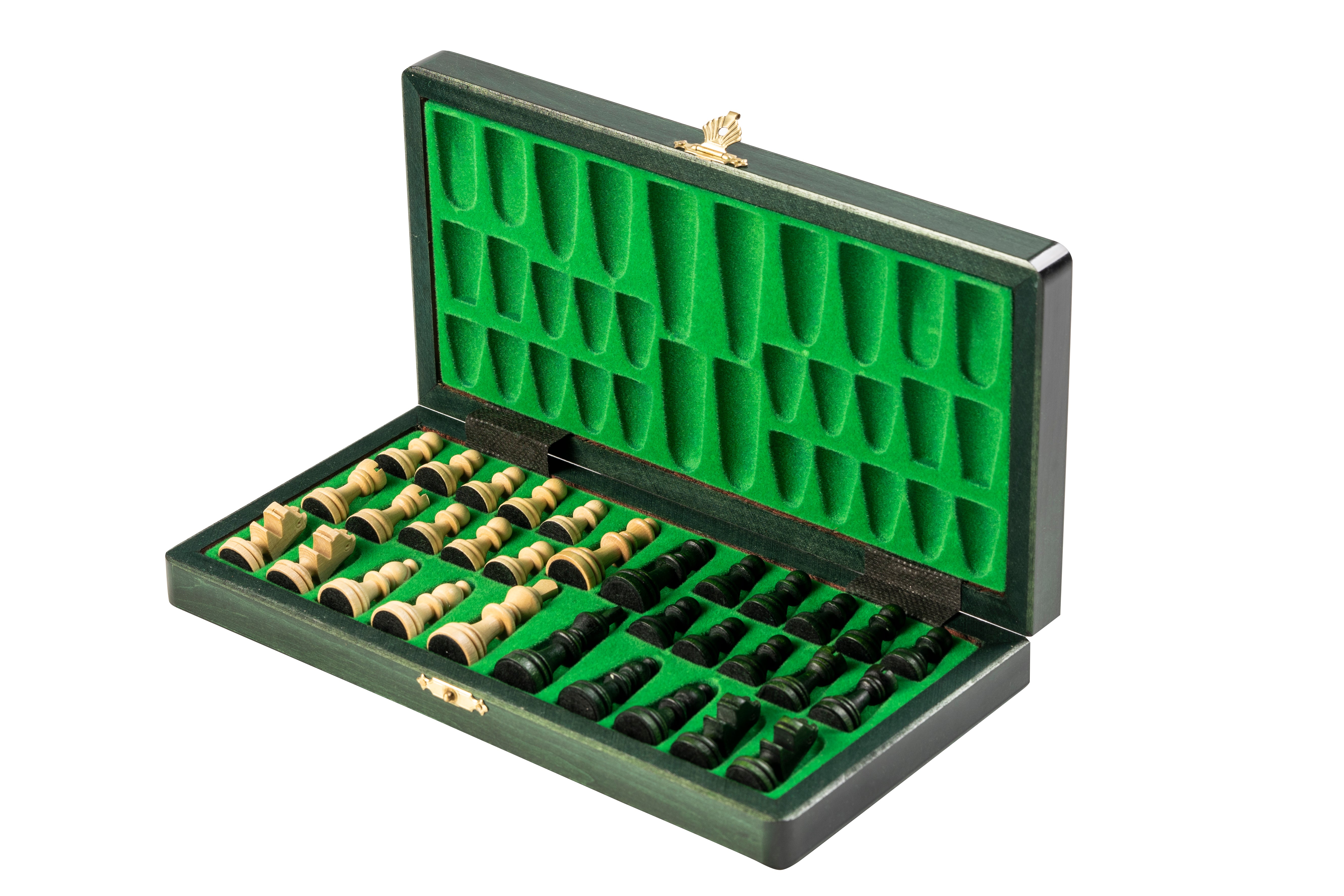 Jeu d'échecs MAGNETIQUE Vert en bois de charme, pliant, de petite taille (28 x 28cm) - Ensemble Complet, couleur verte - 9582ed44466a0fdffb0361cef803ce28