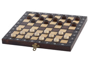 Jeu d'Echecs + Dames  + Backgammon en bois de charme, de petite taille (27 x 27cm) - Ensemble comprenant trois jeux pour deux joueurs