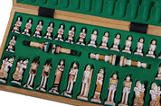 EGIPTO piezas pintadas de piedra, caja de ajedrez de madera