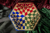 Jeu d'échecs en bois YALTA 3 Joueurs de grande taille (54 x 47 cm) - jeu tricolore