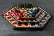 Jeu d'échecs en bois YALTA 3 Joueurs de taille moyenne (35 x 20cm) - jeu tricolore