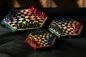 Jeu d'échecs en bois YALTA 3 Joueurs de taille moyenne (35 x 20cm) - jeu tricolore