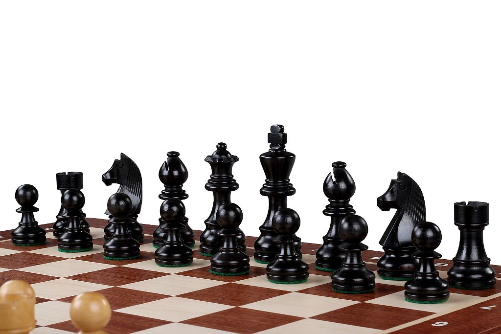 Jeu d'échecs de tournoi avec les pièces German Knight Ebonized en bois teinté de taille 6 (54x54cm) - L'ensemble complet - Jeu d'échecs de tournoi avec les pièces German Knight Ebonized en bois teinté de taille 6 (54x54cm) - L'ensemble complet