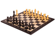 Échiquier avec coordonnées en marqueterie de bois de sycomore teinté et naturel + Pièces d'échecs French Ebonized - Ensemble de taille 5