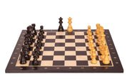 Échiquier avec coordonnées en marqueterie de bois de sycomore teinté et naturel + Pièces d'échecs French Ebonized - Ensemble de taille 5