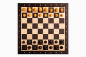 Échiquier Noir avec coordonnées en marqueterie de bois de sycomore  teinté  et naturel + Pièces d'échecs French Ebonized - Ensemble de taille 6