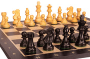 Échiquier Noir avec coordonnées en marqueterie de bois de sycomore  teinté  et naturel + Pièces d'échecs French Ebonized - Ensemble de taille 6