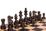 Échiquier Noir avec coordonnées en marqueterie de bois de sycomore  teinté  et naturel + Pièces d'échecs French Ebonized - Ensemble de taille 6
