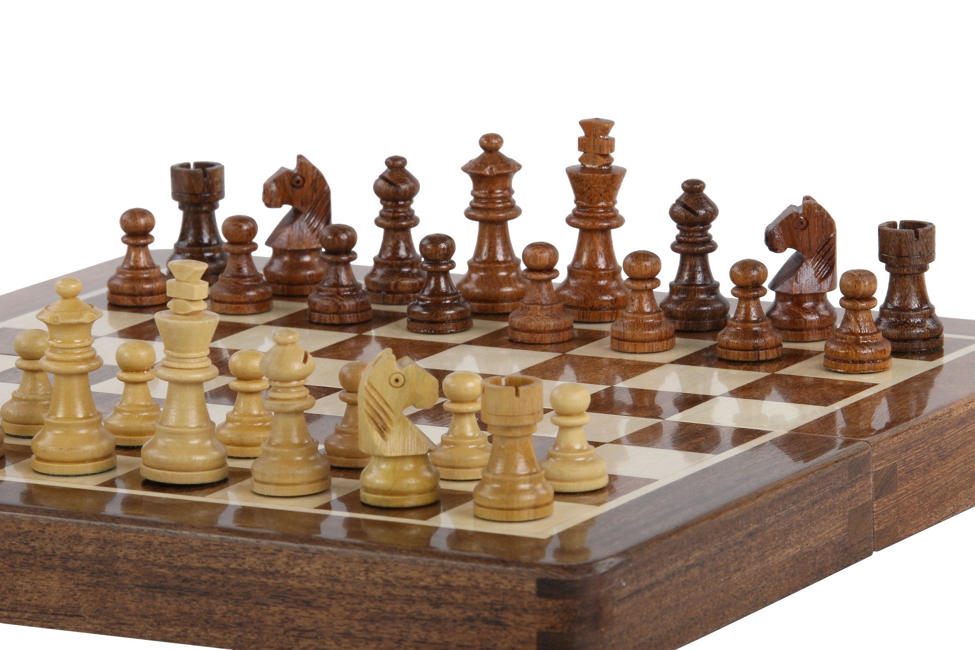 Jeu d'échecs Magnétique Pliant en bois d'acacia et buis de petite taille (25x25cm) - 2ebff06bd2690727240079cd55899dd1