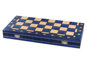 Jeu d'échecs AMBASSADEUR Blue en bois de charme, de grande taille (54 x 54cm) - Ensemble Complet