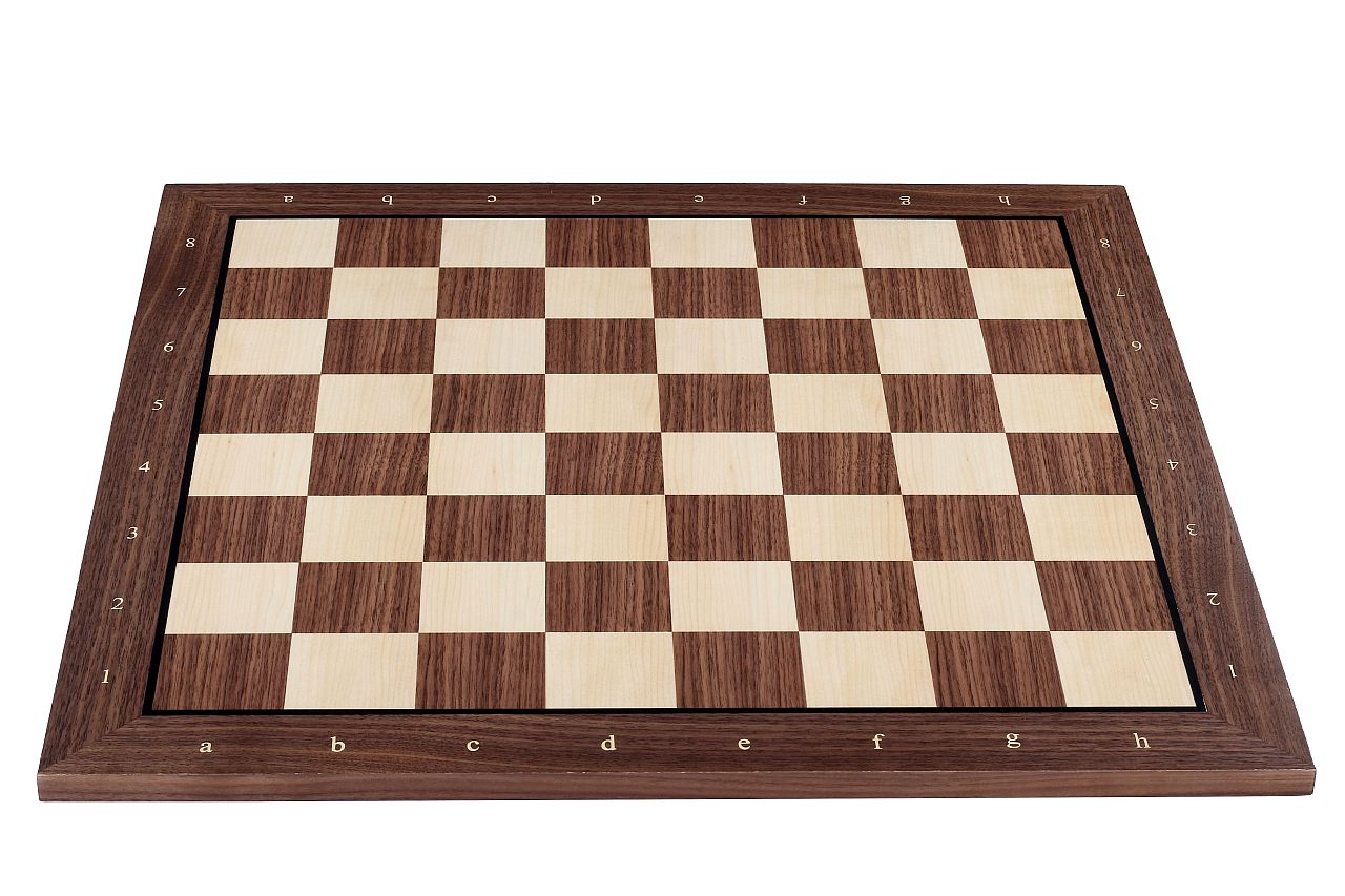 Echiquier avec coordonnées en marqueterie de bois de noyer et sycomore - échiquier luxe de Taille 5 avec une bande noire séparant les cases et les bords - Echiquier avec coordonnées en marqueterie de bois de noyer et sycomore - échiquier luxe de Taille 5 avec une bande noire séparant les cases et les bords