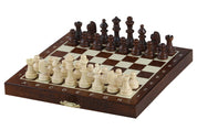 Jeu d'échecs School MINI Brown en bois de charme, pliant, de petite taille (20 x 20cm) - Ensemble Complet