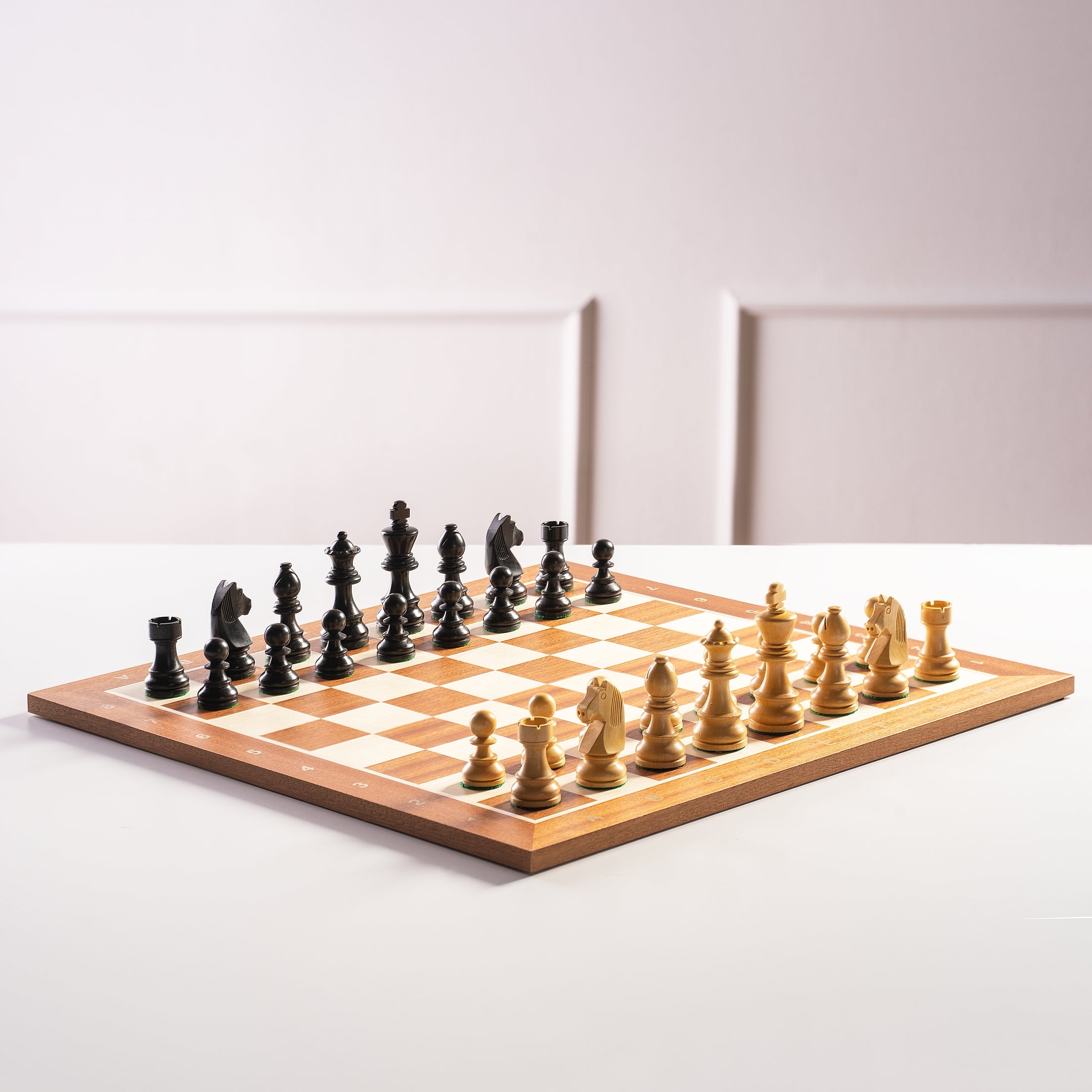 Tournament chess set No. 5 - 50mm board + German Knight 3.5" pieces - Tournament chess set No. 5 - 50mm board + German Knight 3.5" pieces