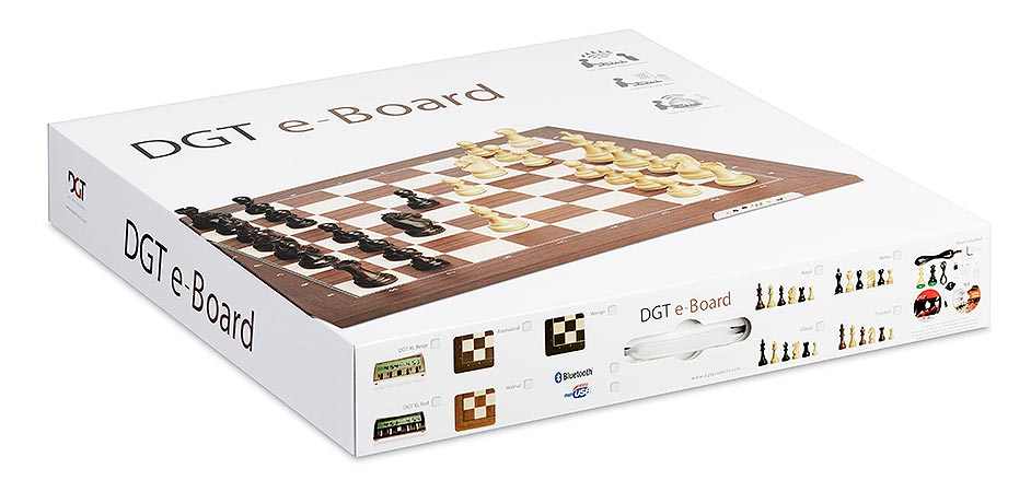 Échiquier électronique DGT USB en marqueterie de bois de noyer et d'érable + Pièces d'échecs électroniques DGT FIDE Weighted - Échiquier électronique DGT USB en marqueterie de bois de noyer et d'érable + Pièces d'échecs électroniques DGT FIDE Weighted
