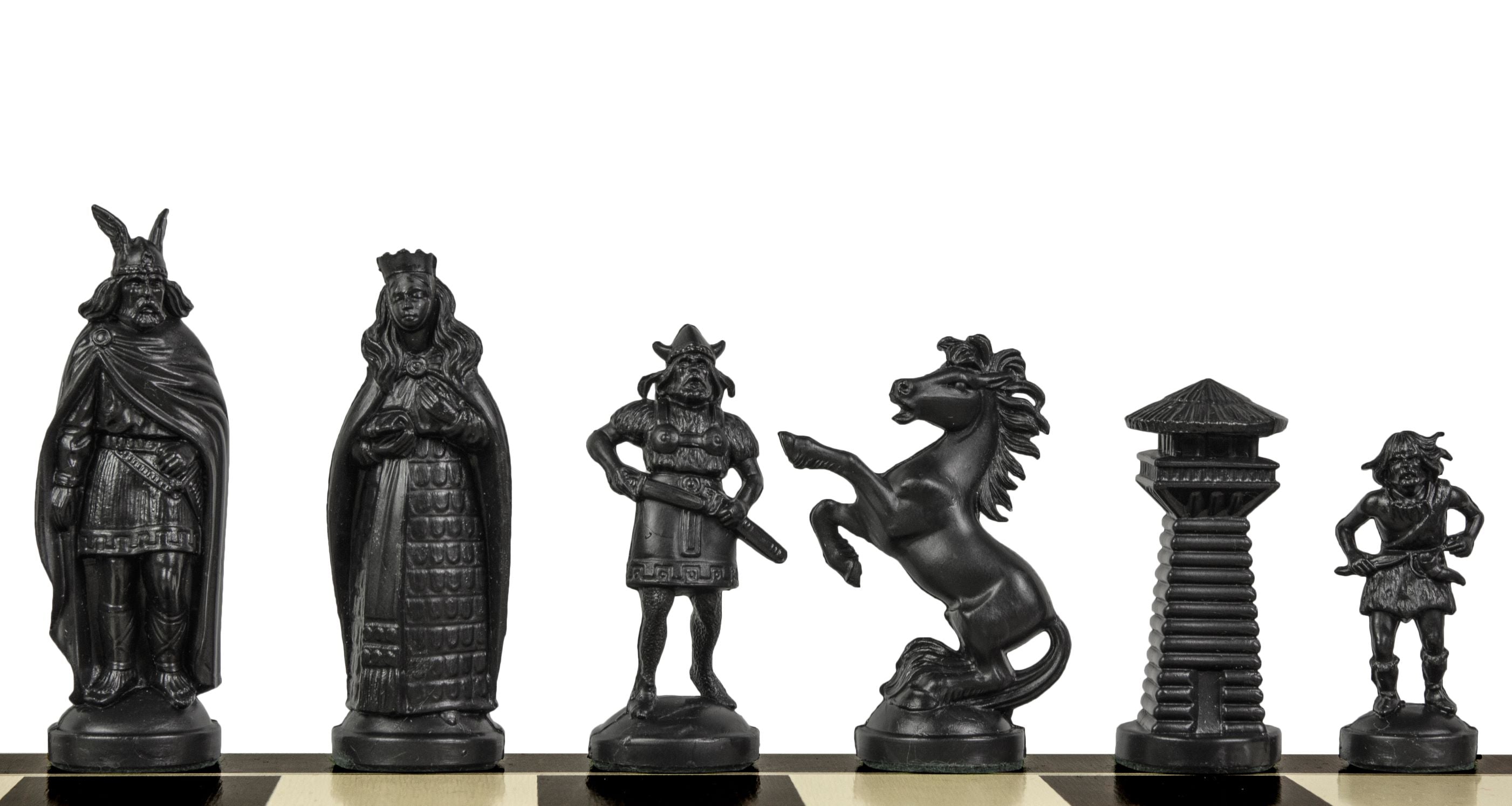 Pièces d'échecs en plastique de style Viking, de couleur crème et noire de taille 6 dans un poly-sac (roi 98 mm) - 98ae359c1de4b1288c703bdc0f7f825b