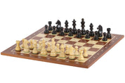 Échiquier avec coordonnées en marqueterie de bois d'acajou et sycomore  + Pièces d'échecs Timeless Ebonized - Ensemble de taille 6