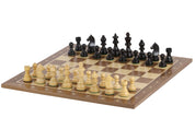 Échiquier avec coordonnées en marqueterie de bois de noyer et sycomore  + Pièces d'échecs Timeless Ebonized - Ensemble de taille 6
