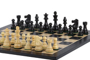 Échiquier en marqueterie de bois de sycomore teinté et naturel + Pièces d'échecs French Ebonized - Ensemble de taille 5