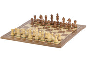 Échiquier avec coordonnées en marqueterie de bois de noyer et sycomore  + Pièces d'échecs Timeless Acacia - Ensemble de taille 6