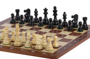 Échiquier avec coordonnées en marqueterie de bois d'acajou et de sycomore  + Pièces d'échecs French Ebonized - Ensemble de taille 6
