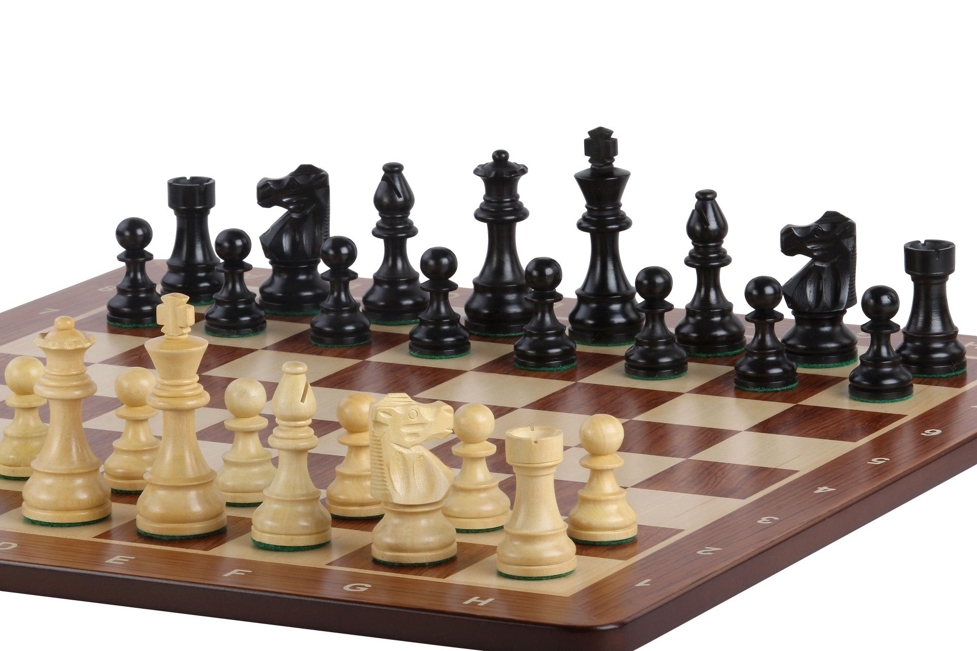 Échiquier avec coordonnées en marqueterie de bois de padouk et sycomore  + Pièces d'échecs French Ebonized - Ensemble de taille 6 - 39ca833abfc4965001d72eb7d73ebe12