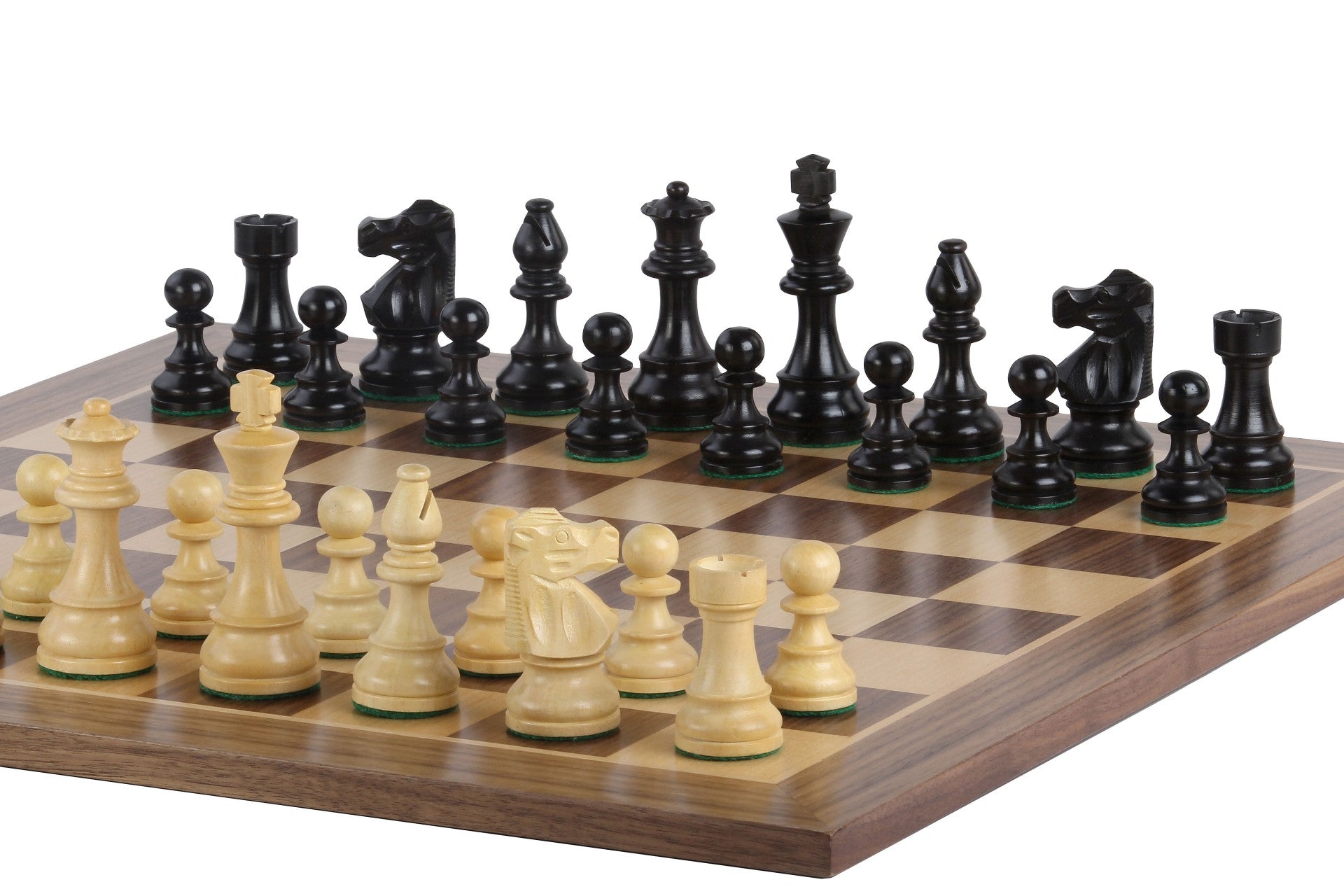 Échiquier en marqueterie de bois de noyer et sycomore  + Pièces d'échecs French Ebonized - Ensemble de taille 6 - Échiquier en marqueterie de bois de noyer et sycomore  + Pièces d'échecs French Ebonized - Ensemble de taille 6