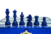 Jeu d'échecs School MINI Blue en bois de charme, pliant, de petite taille (20 x 20cm) - Ensemble Complet