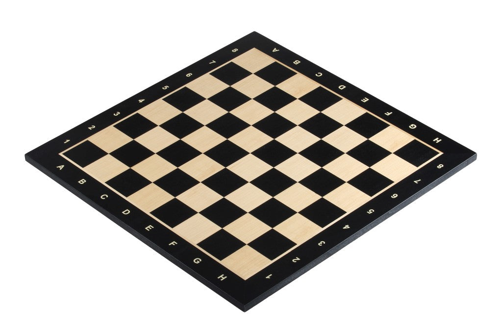 Echiquier noir en marqueterie de bois de sycomore teinté et naturel  - échiquier classique de Taille 4+ avec coordonnées - Echiquier noir en marqueterie de bois de sycomore teinté et naturel  - échiquier classique de Taille 4+ avec coordonnées